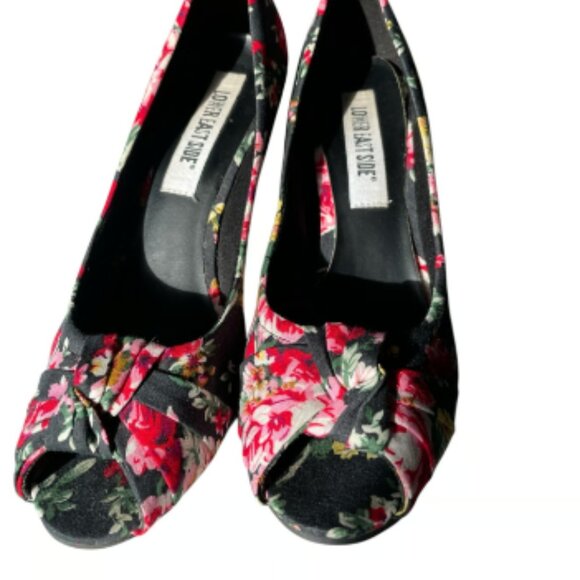 Lower East Side Women's Floral Cloth Peep Hole Wedges Size 10 - Picture 1 of 7